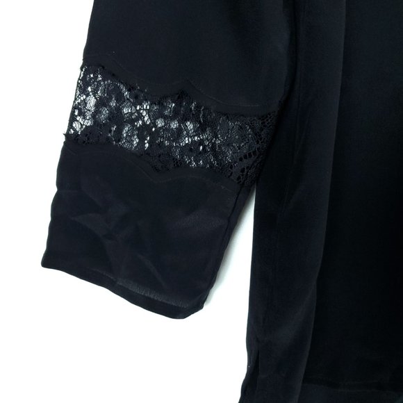 Madewell Silk Inset Black Long Sleeve Shirt Top - Picture 3 of 7